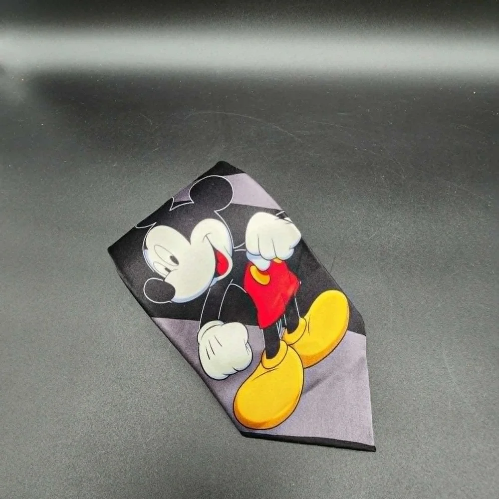Mickey Unlimited Mickey Mouse Striped Black Gray Mens‎ Tie Disney Retro Novelty